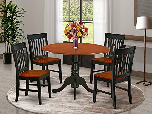 East West Furniture Dublin 5 Piece Dining Set For 4 Includes A Round Kitchen Table With Dropleaf And 4 Dinette Chairs, 42X42 Inch, Black & Cherry #TOP5