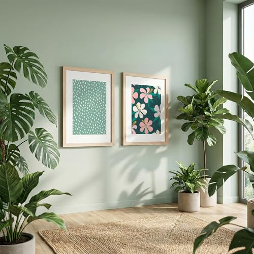 Image of NoWorries Pestal color minimal art Wall decor framed Paintings for Wall decoration /Wooden Wall decor for living room, Bedroom Area - Minimalist frames for Home /Cafe - Wall paintings for living room (Theme - floral art) (Synthetic Wood frame) (Leminated 300 GSM Print) (framed, Multicolur) Set of 2