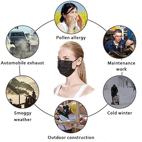 50PCS 3 ply black disposable face shield filter protection breathable dust proof