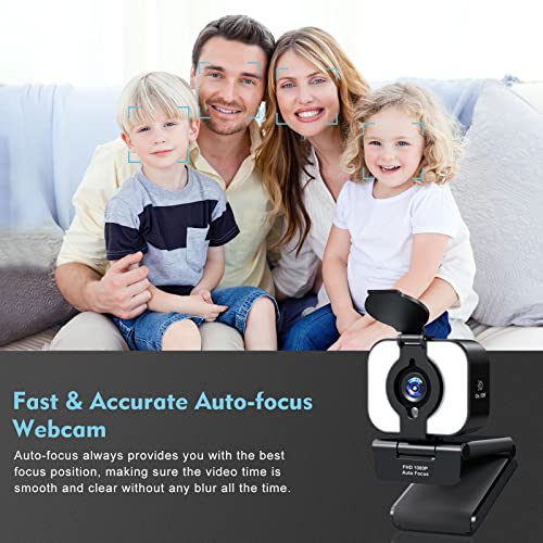 Yoroshi Webcam FHD 1080P Autofokus mit Dual Mikrofon Ringlicht Objektivabdeckung Tativ Streaming Webcam Plug & Play Video Konferenzen YouTube Skype Online-Lernen Konferenz PC Laptop Desktop Computer – Bild 8