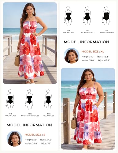 Image of GRACE KARIN Summer Dresses for Women 2026 Vacation,Smocked Floral Maxi Dress,Boho Beach Sundress with Pocket Fashion Clothing