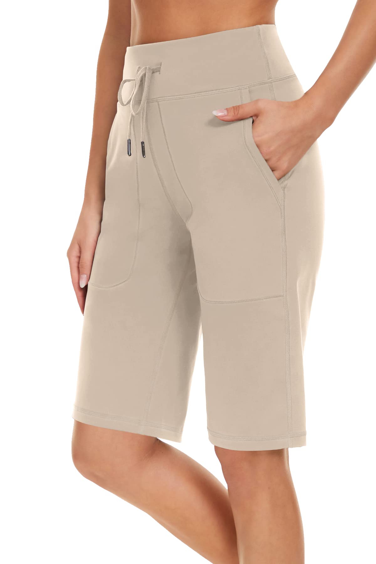 movvoche Women's Long Shorts 12" Knee Length Running Athletic High Waist Deep Pockets Quick Dry Loose Fit