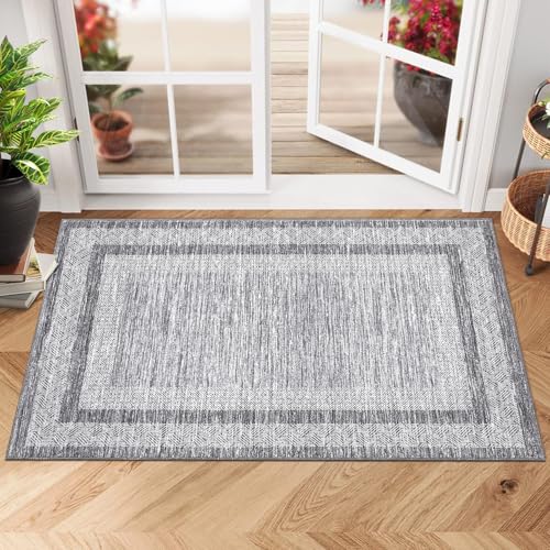 GarveeHome Modern Doormat 2x3 Distressed Bordered Washable Small Carpet