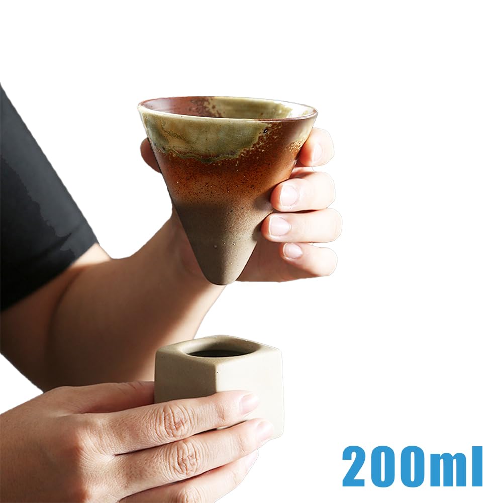 Tazza da caffè in ceramica grezza, stile giapponese, forma triangolare, a forma di cono, in porcellana, con base quadrata, resistente al calore, imbuto per caffè espresso, latte, per casa