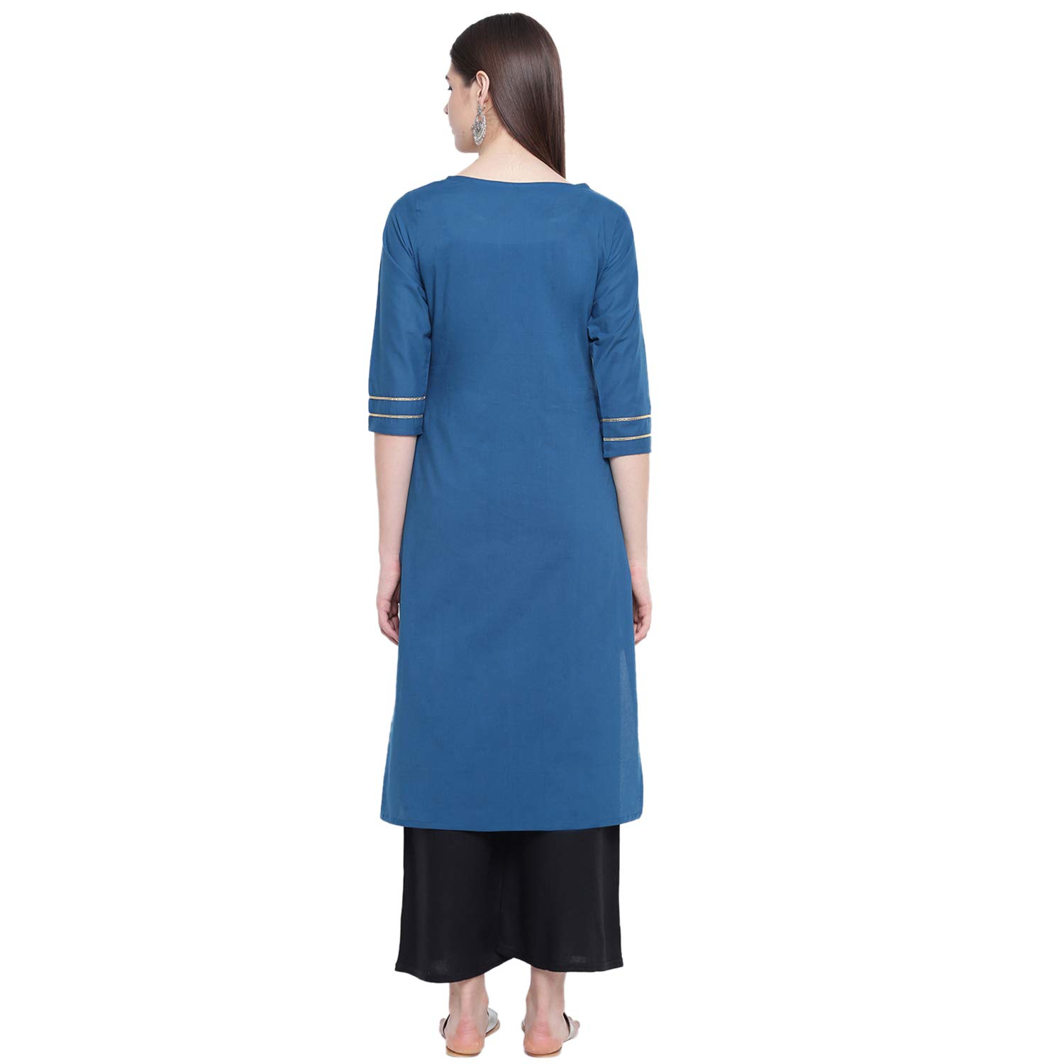 Stylum Women's Printed Cotton Straight Kurta (Fordtealblue44_Teal Blue, Xxl)