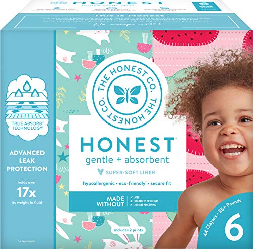 The Honest Company Club Box Diapers with TrueAbsorb Technology, Strawberries & Bunnies, Size 6, 44 Count