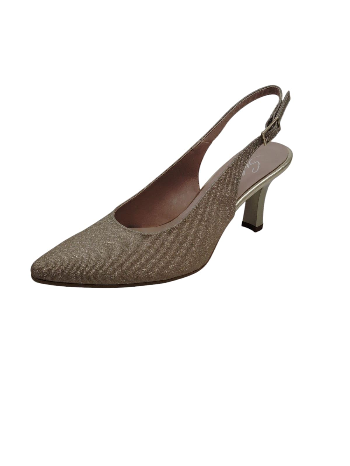 Generico Sofia 8017 Scarpe Eleganti da Donna con Tacco, Slingback Glitterato Champagne o Argento, Tacco a rocchetto 6 cm