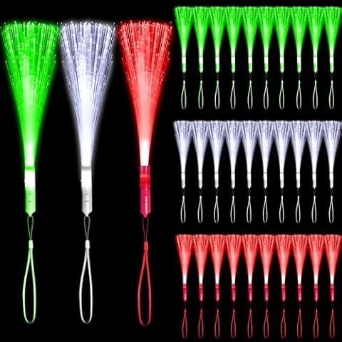 YOFOBU 15PCS LED Fiber Optic Wands Glow Fiber Wands Bulk LED Light Up Wands with 3 Flashing Modes LED Flashing Sticks for Halloween Christmas Valentine's Day Wedding Birthday(RedGreenWhite) Cover