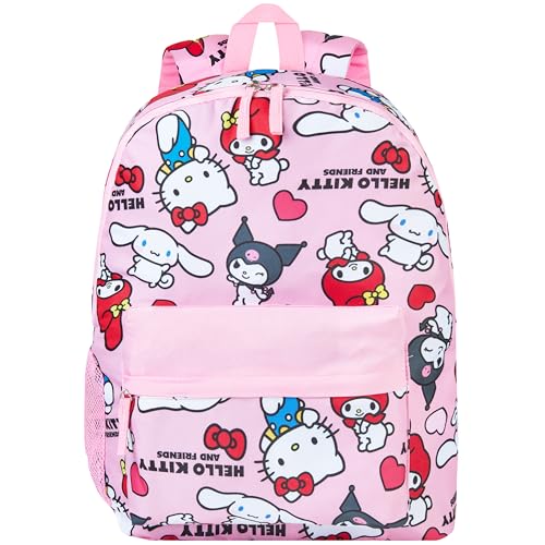 Hello Kitty Sanrio Backpack Kawaii Girls Backpacks with Pocket All Over Print Kuromi My Melody Cute Travel Bag Anime Gifts for Girls - Main Image