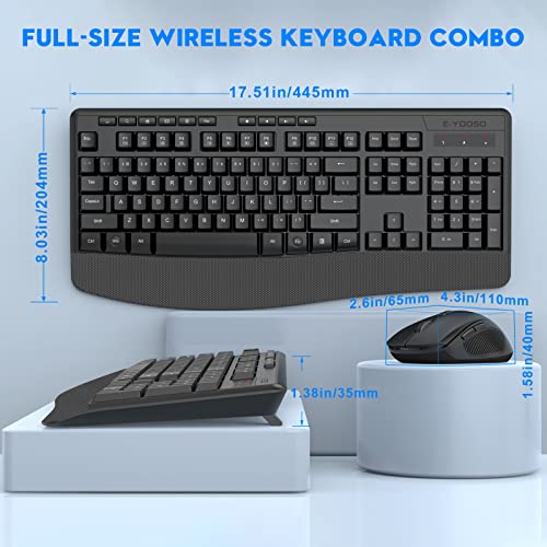 Image of Wireless Keyboard and Mouse Combo, Full Size Ergonomic with Wrist Rest