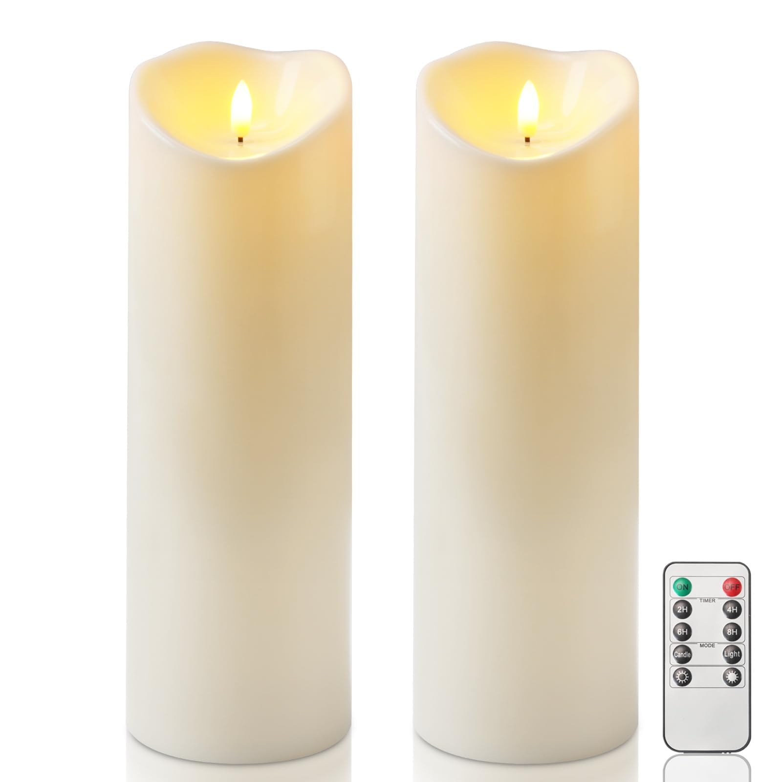 Homemory 10cm x 30,4cm Wasserdicht Flackernden Flammenlose Kerzen, Outdoor-Batterie Betriebene LED-Säule Kerzen mit Fernbedienung Timer, Elektrische Gefälschte Kunststoff-Kerzen, Elfenbein, 2er-Set