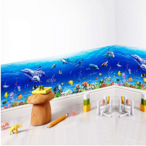 Sticker Mural Sous-marin – Dauphin, Requin, Plantes, Poissons – Autocollant Miroir, CKKreativ