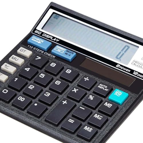 Image of 12 Digit Financial Calculator with 120 Steps Check Function and Special Buttons for Grand Total (Gt), Mark Up (Mu) Check and Correct Function Desktop Calculator (3 Years Warranty), Black