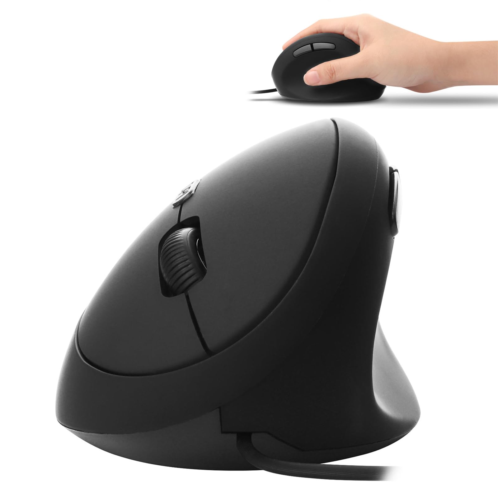 YOCUNKER USB Wired Vertical Mouse M Size for Small Hands, Ergonomic Optical Low Noise 6 Buttons, Reduce Wrist Strain, Compatible with MacBook/PC/Laptop/Desktop/Windows/Mac OS,Black