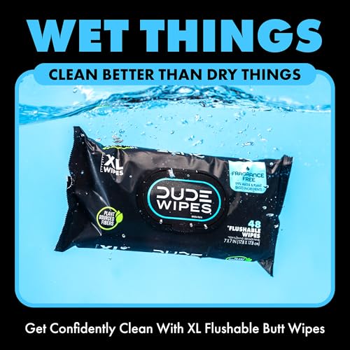dude wipes - flushable wipes - 3 pack 144 wipes - unscented extra-large adult wet wipes - vitamin-e amp aloe