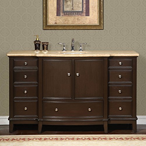 Silkroad Exclusive HYP-0237-T-UWC-60 Gorgeous Bathroom Travertine Top Single Sink Vanity Lavatory Cabinet, 60", Dark Wood Silkroad Exclusive HYP-0237-T-UWC-60 Gorgeous Bathroom Travertine Top Single Sink Vanity Lavatory Cabinet, 60", Dark Wood