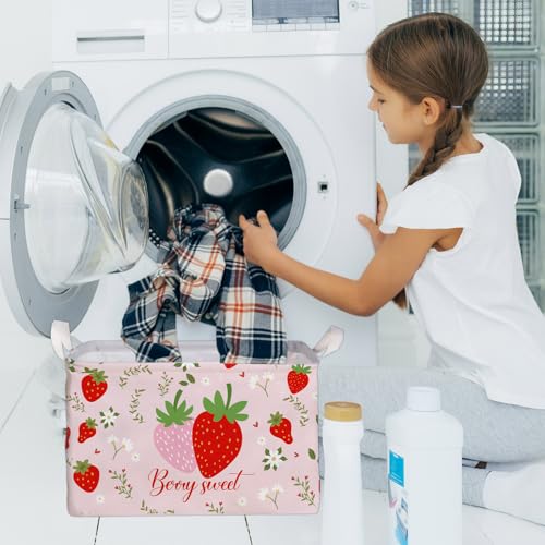 Image of Strawberry Foldable Storage Box, Strawberries Waterproof Fabric Toy Organizer Box for Boys Girls, Strawberries Storage Boxes for Nursery Room, Strawberry Gifts Basket, Storage Basket for Room Decor