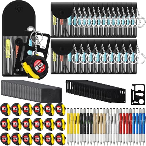 Image of 96 Pcs Mini Screwdriver Tape Keychain Set Multitool Pen Card Father's Gifts Bulk Mini Tool Set for Adult Men Dad (Multicolor)