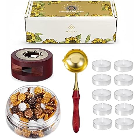 Mceal 150PCS Sunflower Sealing Wax Beads, Rudder Warmer, Wax Seal Spoon Candles Kit (Caramel) Cover
