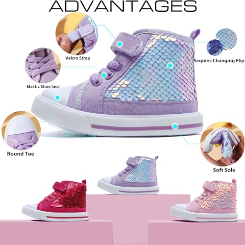 Toddler Girls Sequin Sneakers High Top Canvas Sneaker Fashion Sparkle Shoes for Girls Dressy3