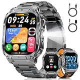 Reloj Inteligente Hombre con LED Linterna, 1000mAh/IP68 Impermeable/2.0' HD Militar Smartwatch con Llamadas, 100+ Modos Deportivos/24H Pulsómetro/Sueño Pulsera Actividad Android iOS, Negro-Naranja