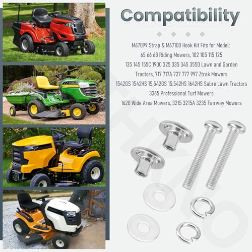 M67099 Strap and M67100 Hook Kit Compatible with John-Deere Lawn & Garden Tractors Bagger Chute Attaching Strap Kit for John-Deere F Z LA X LT Series, Replace M88150 M67099B M67099A GY00177 M88012