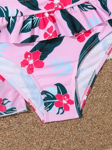 Image of WDIRARA Girl's 3 Pieces Floral Print Swimsuits Ruffle Trim Bikini Set Bathing Suit with Beach Cover Up