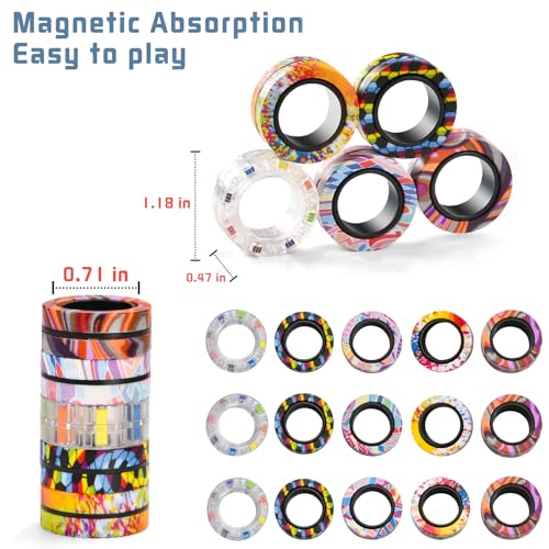 Image of 15Pcs Magnetic Adults Fidget Toys Rings,Stocking Stuffers for Kids 8-12