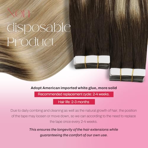 Image of Moresoo Human Hair Extensions Tape in Brown Blonde 24 Inch 20Pcs 50g | Tape hair extensions real human hair, extra-long strands, rooted blonde balayage, flat tabs, braids and photo shoots