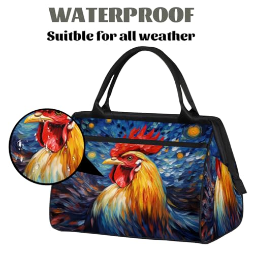 Travel Duffel Bag for Women, Oil Rooster Weekender Overnight Bag Carry on Beach Swim Bags Dance Bag Airlines Approved Personal Item Travel Bag for Yoga, Sports, Hospital3