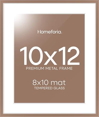 Homeforia 10x12 Mocha Picture Frame, High-End Metal, 8x10 Mat, Glass