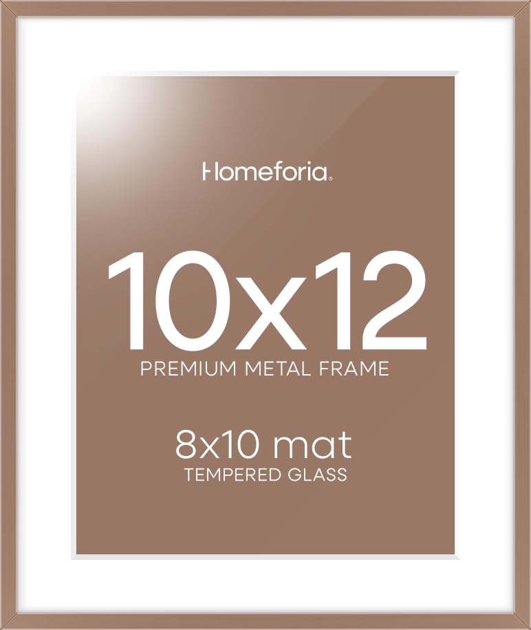 Image of Homeforia 10x12 Picture Frame Mocha, High End Metal 10x12 Poster Frames with Mat for 8x10, 10 x 12 Mocha Frame Matted to 8 x 10 inch Photo, 10by12 Thin Hanging Frames, Tempered Glass, Wall Kit, Set of 1
