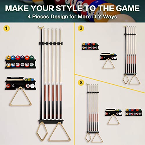Goox Pool Stick Holder Wall Mount-Billiards Pool Cue Holder Only, 100% Wood Pool Cue Rack Wall Mount For 6 Pool Sticks And Billiards Accessories, Pool Stick Rack Set Pool Table Accessories Organizer #TOP5