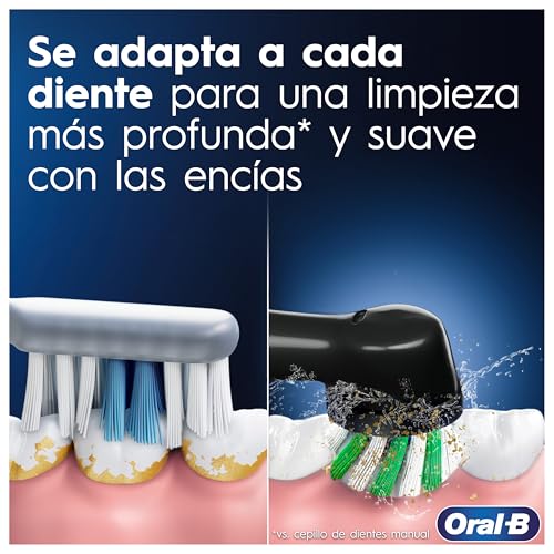 Imagen explicativa del cabezal de cepillo Oral-B que se adapta a cada diente, proporcionando una limpieza profunda y suave para las encías