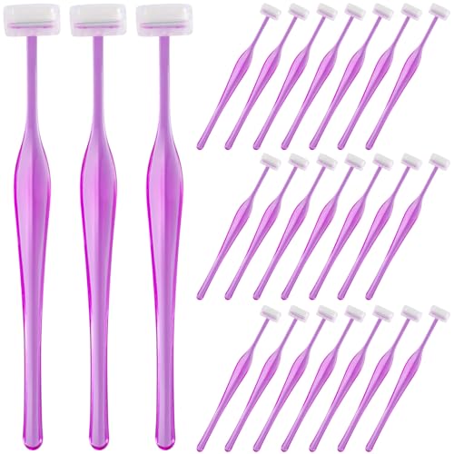 PAGOW 24pcs Eyebrow Razor, T-Shape Facial Razors for Women & Men, Eyebrow Shaper and Shaver with Protective Cover, Eyebrow Trimmer Kit for Face and Eye Brow (Purple)