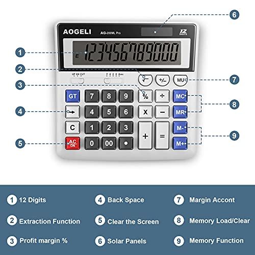 Calculators Desktop, Desk Calculator Two Way Power Battery And Solar Calculators Desktop,Big Buttons Easy To Press Used As Office Calculators For Desk,12 Digit Calculators Large Display Basic Office #TOP1