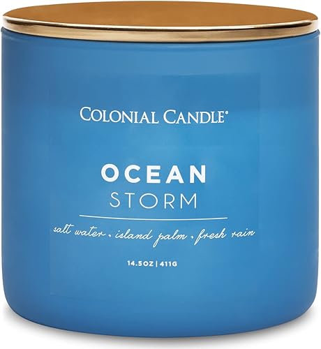 Colonial Candle Ocean Storm - Vela perfumada en frasco, colección Pop of Color, 3 mechas, azul, 14.5 onzas, hasta 60 horas de combustión