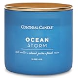 Colonial Candle Ocean Storm Scented Jar Candle, Pop of Color Collection, 3 Wick, Blue, 14.5 oz - Up to 60 Hours Burn