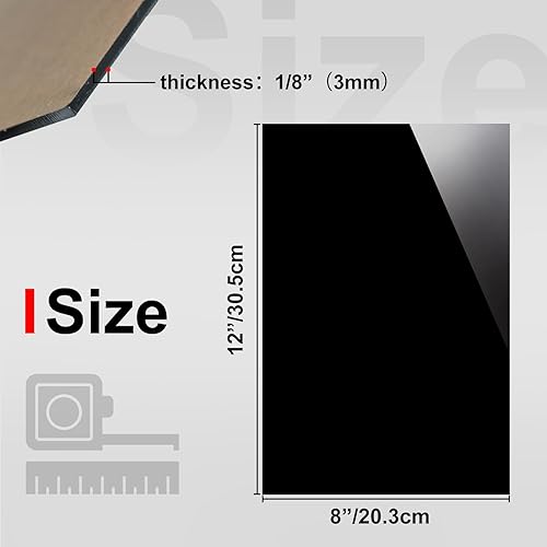 Miniatura 2 de KINLINK Hojas acrílicas de 8 x 12, hojas de plexiglás negro de 18 pulgadas (0.118 in), tablero de plasitc negro con papel protector para proyectos