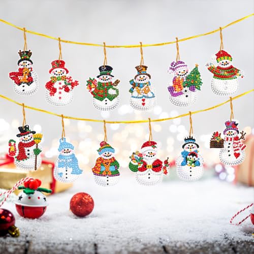 RuiDay 5/6pcs Christmas Tree Pendants, 2024 New 5D Diamond Drawing DIY Xmas Tree Hanging Ornament Kit, Special Shape Diamond Christmas Pendants Decoration (12pcs-A)