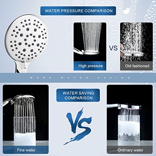 High Pressure Shower Head With Handheld - 6 Spray Settings Water Saving Bathroom Shower Head With 59" Long Hose And Adjustable Brass Joint Holder- The Perfect Removable Shower Head For Bathroom #TOP21