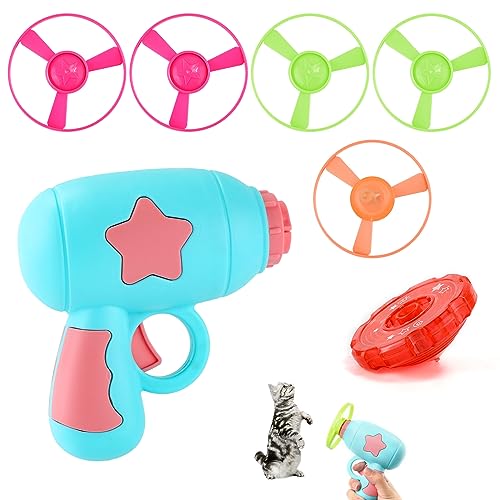 BOXOB Lançador de brinquedo de helicóptero para gatos com 5 peças de discos voadores + brinquedo gir