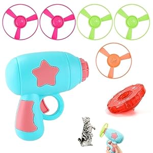 Helicopter Cat Toy Launcher with 5pcs Flying Discs + Spinning Top Toy Helicopter Cat/Dog Fetch Toy Flying Propellers Cat Interactive Toys Cat Teaser Toy for Training, Chasing, Playing