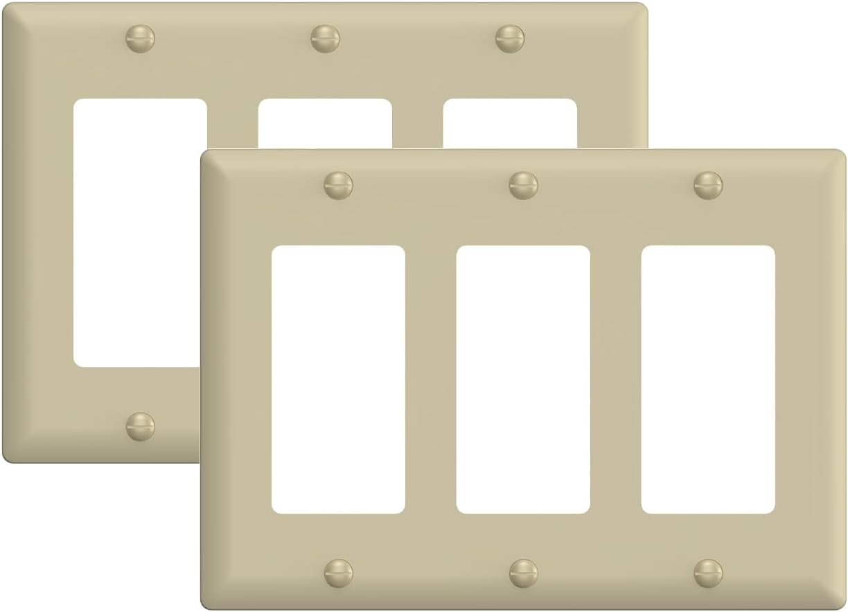 TOPELER 3-Gang Decorator Wall Plates, Electrical Outlet Receptacle Covers and Switch Plates, Impact Resistant Faceplate Covers, Standard Size 4.5”x6.38”, Glossy Ivory Finish, 2 Pack