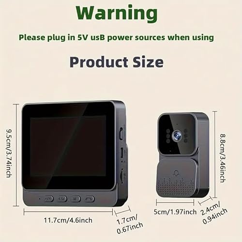 Bild 5 - Drahtlose Video Türklingel mit Kamera, Funkklingel mit 4,3 Zoll Bildschirm, 2.4G Bluetooth Verbindung, Nachtsicht, 70° HD Kamera Gegensprechanlage, Automatische Foto-/Videoaufnahme, Unterstützt SD
