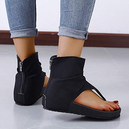 ZYAPCNGN Flip Flop for Summer Women Suede Flat Open Toe Breathable Sandals Zipper Casual Beach Shoes Slippers Gifts for Women Black