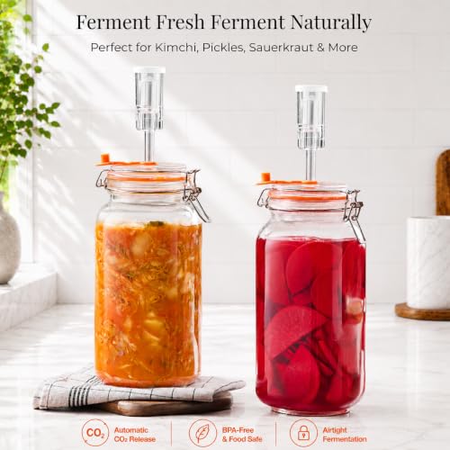 Glolaurge 2 Liters Fermentation Jar, 64oz Glass Fermenting Jar for Making Sauerkraut, Kimchi, Pickles, Mead, Cider & More, Pack of 2 - Image 4