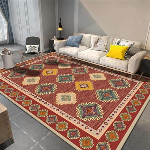 Area Rugs Living Room,Multicoloured,150 x 240 cm,5ft x 8ft Dining Room Rugs for Under Table Decorations,Red Orange Yellow Green Brown Traditional Vintage Pattern