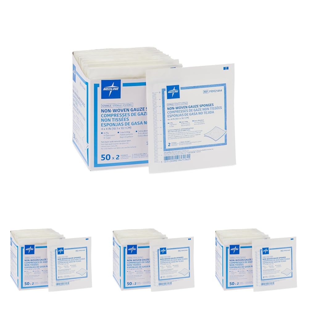 Sterile Nonwoven Gauze Sponge, 4-Ply, 4" x 4", 2/Pack (Pack of 4)