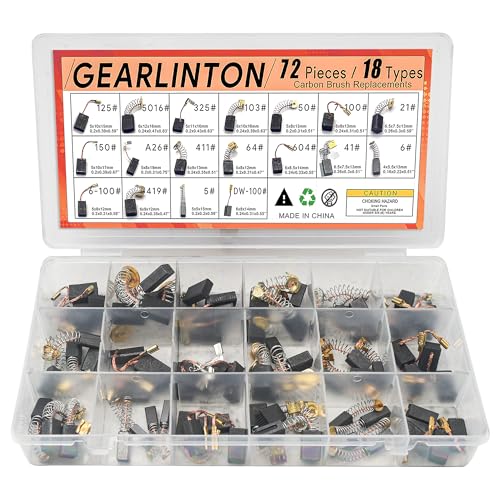 GEARLINTON Electric Motor Carbon Brushes for Power Tools Repair Maintenance, Set of 72 PCS in 18 Different Sizes for Angle Grinders, Electric Hammer Drills, Circular Saws